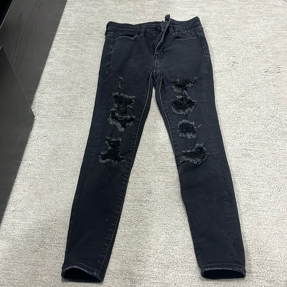 American eagle black ripped skinny jeans